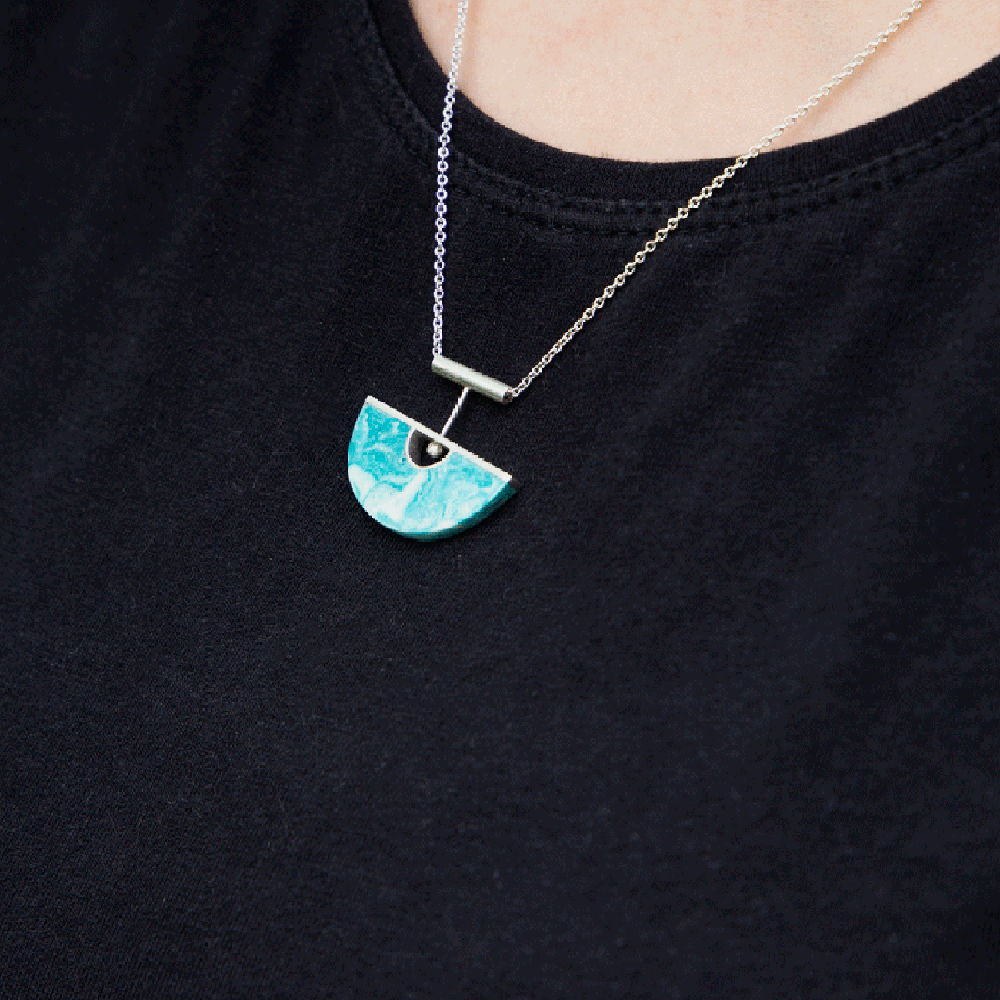 Silver and Jesmonite Necklace by Heidi Carthew, worn